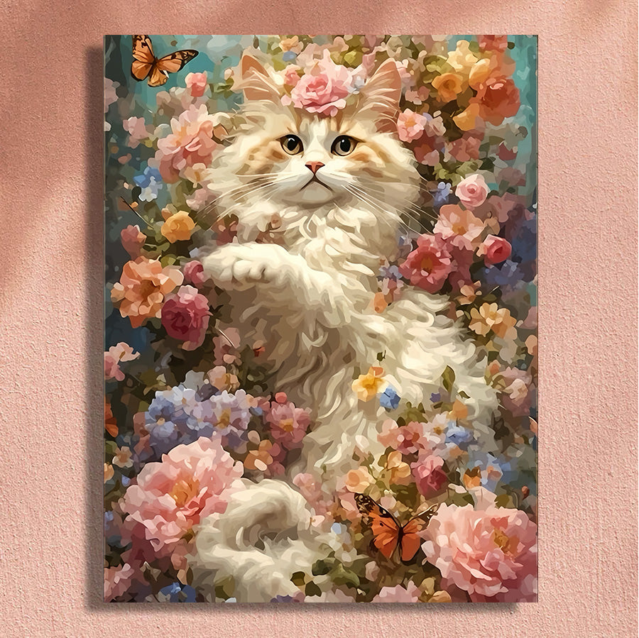 Painting By Numbers Kit - Flowers Cat