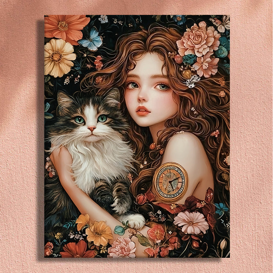 Painting By Numbers Kit - Girl And Cat