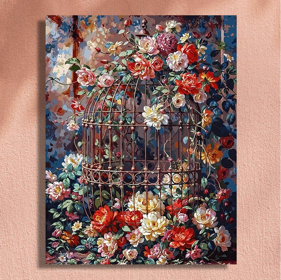Painting By Numbers Kit - Flowers And Birdcage