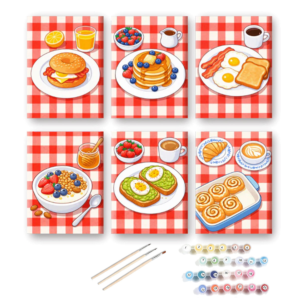 6 Mini Paint By Numbers Kits - Food