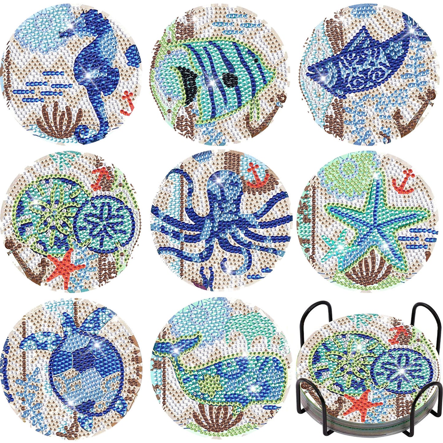 Diamond Painting Coasters - Marine Life (8 pcs)