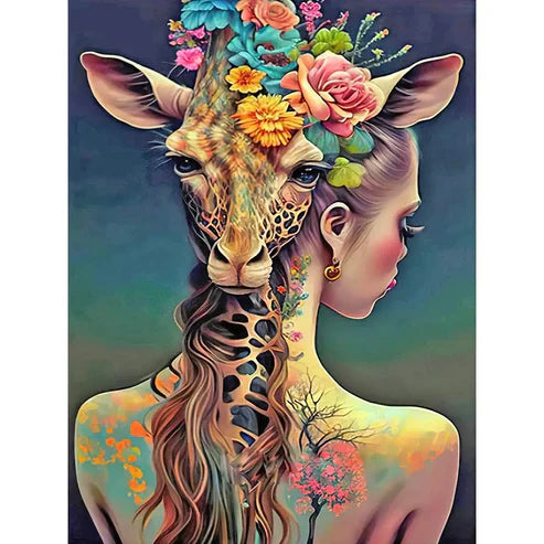 DIY 5D  Diamond Painting Kit -  Tattoo Girl & Leapord Painting