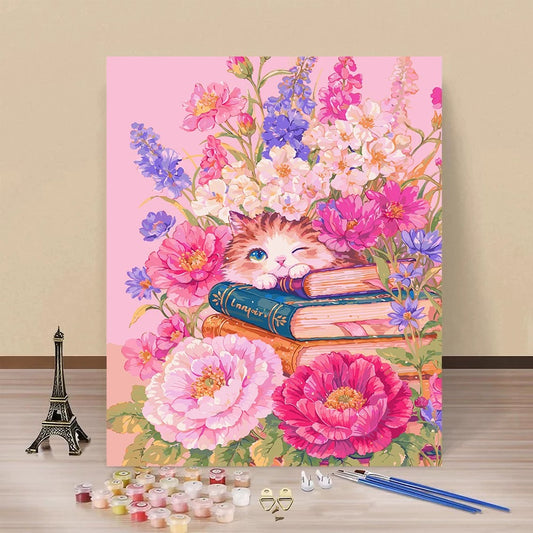 Painting By Numbers Kit - Flowers And Cats