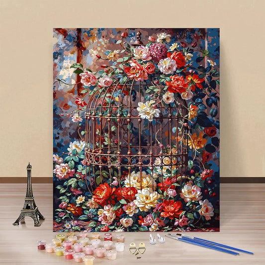 Painting By Numbers Kit - Flowers And Cages
