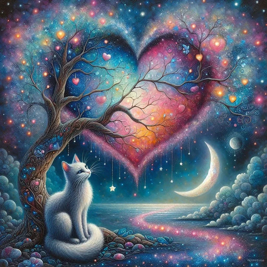 DIY Diamond Painting Kits - Cat Under the Heart Shaped Tree