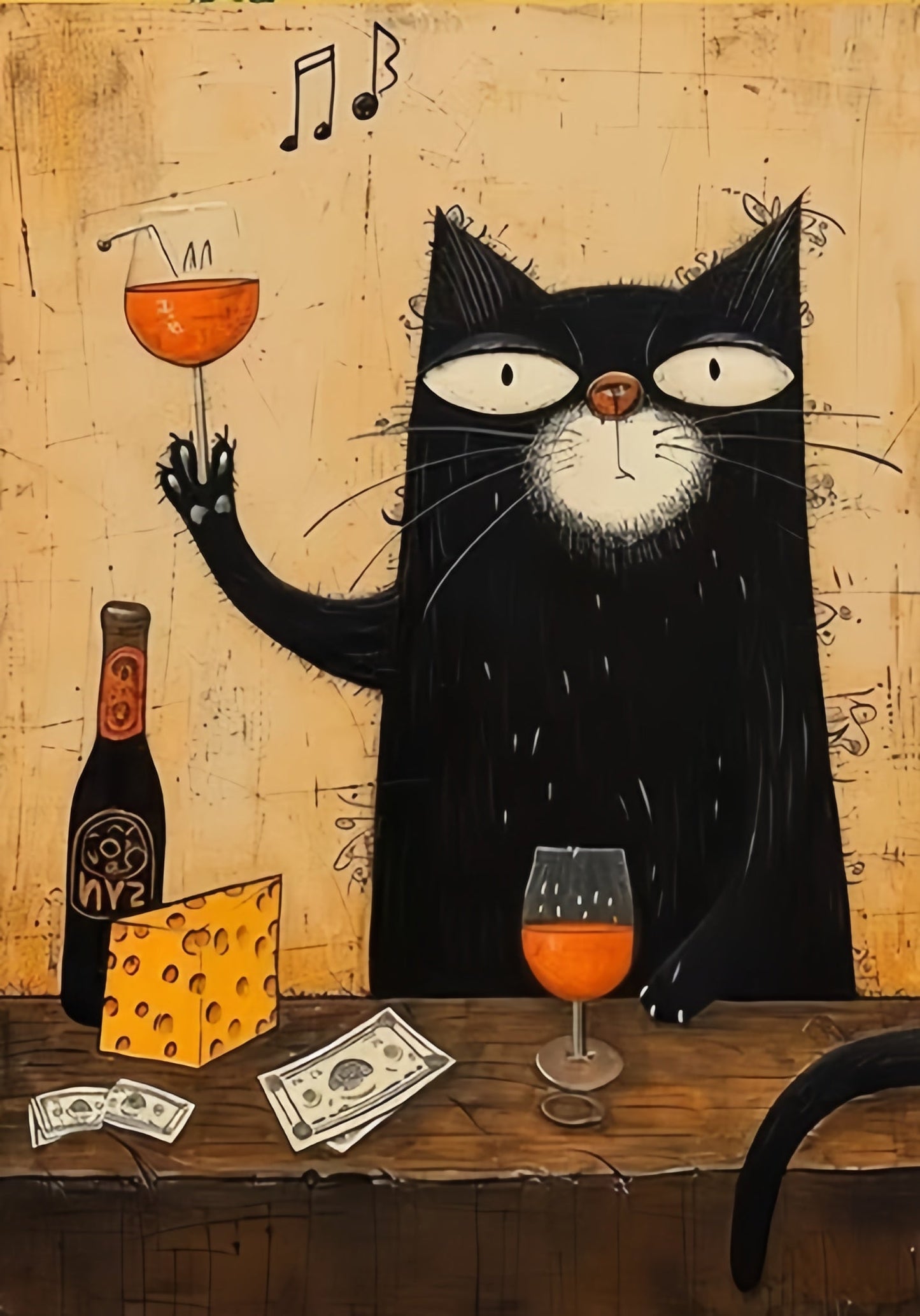 DIY Diamond Painting Kits - The Cat Drinking Red Wine