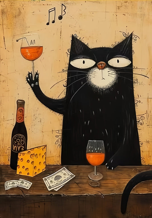 DIY Diamond Painting Kits - The Cat Drinking Red Wine