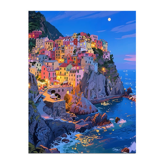 Painting By Numbers Kit - Seaside Town Scenery