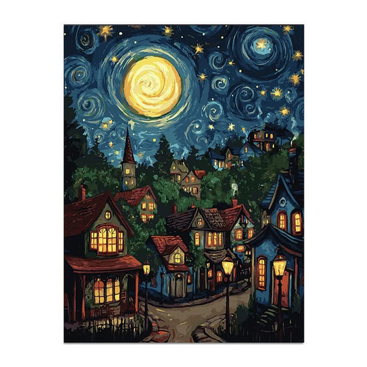 Painting By Numbers Kit - Abstract Town Night View