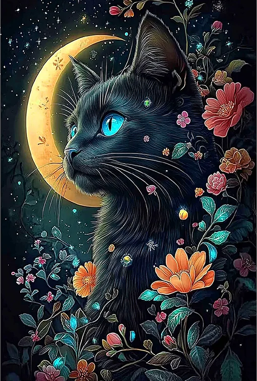 DIY Diamond Painting Kits - The Moon and the Black Cat