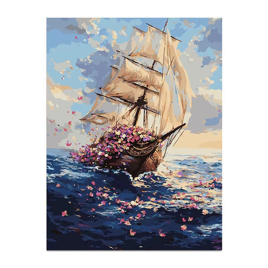 Painting By Numbers Kit - Flower Sailing Ship