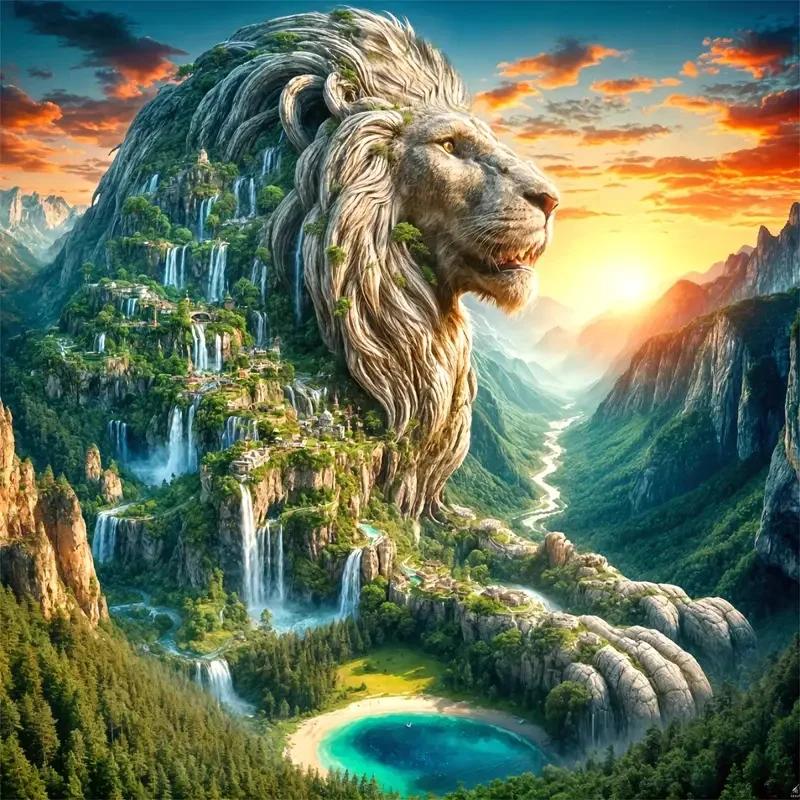 DIY Diamond Painting Kits - Abstract Lion Mountain