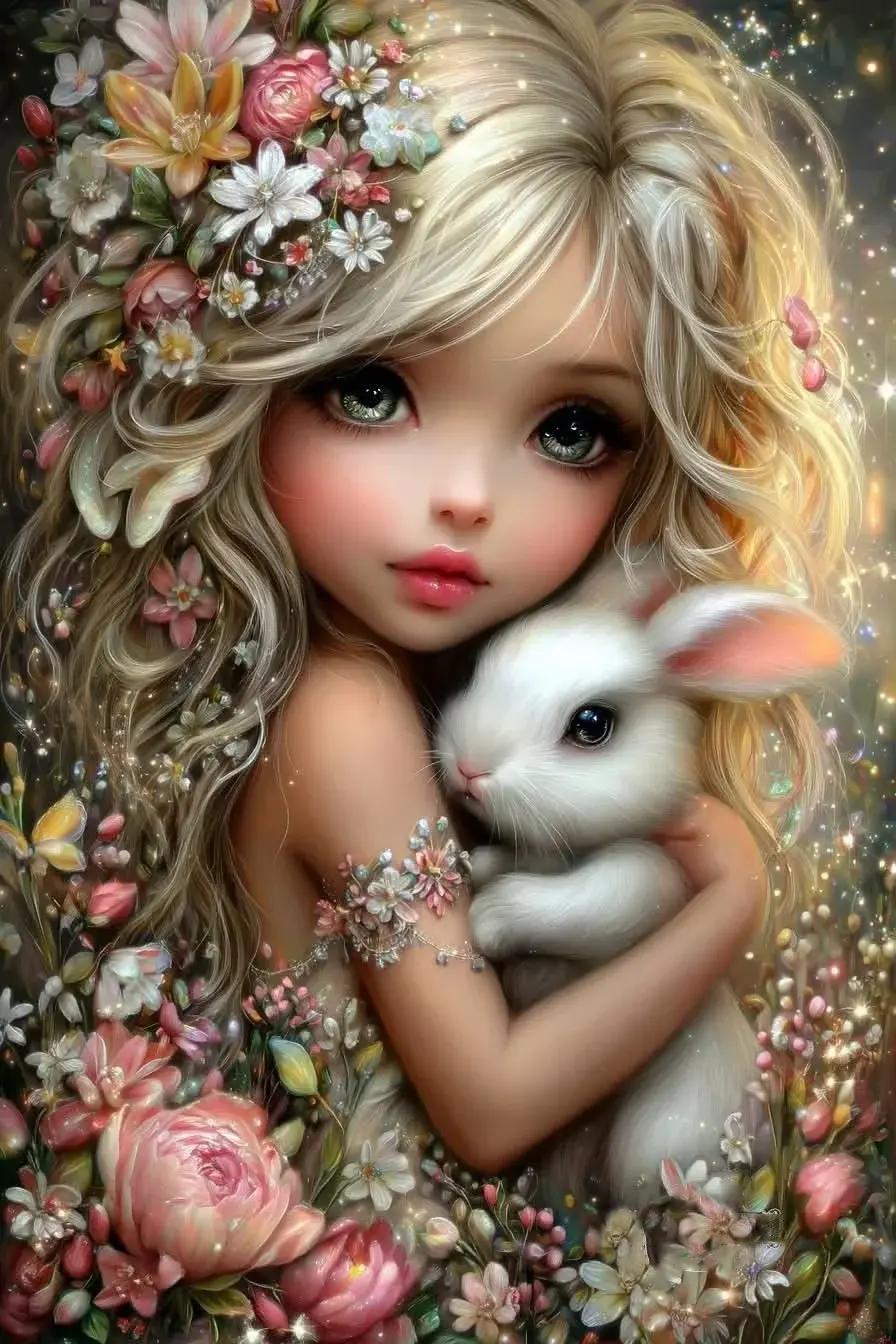 DIY Diamond Painting Kits - Girl and Rabbit