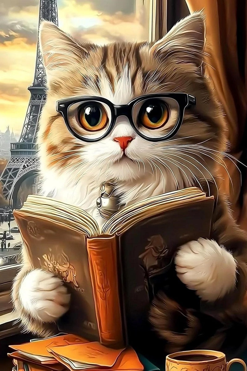 DIY Diamond Painting Kits - The Cat Reading Book