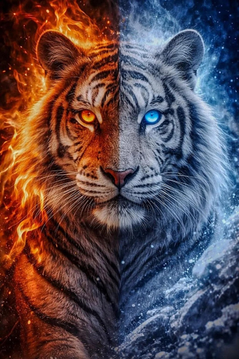 DIY Diamond Painting Kits - Ice and Fire Tiger