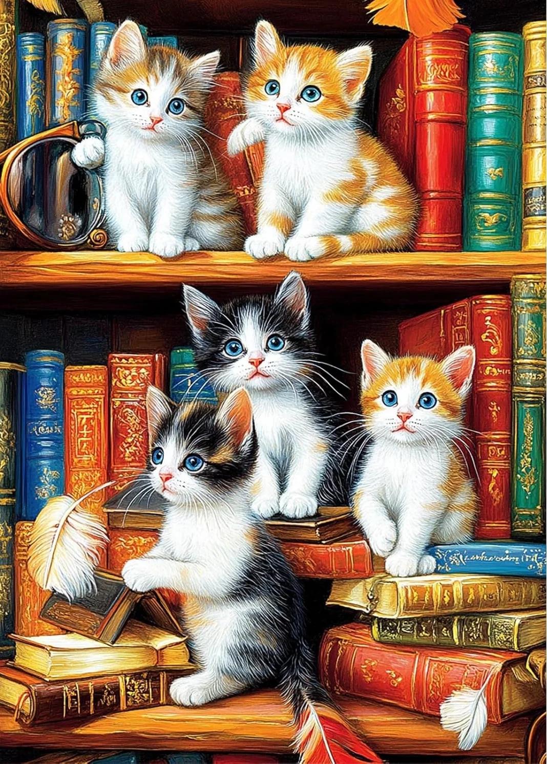 DIY Diamond Painting Kits - The Kittens On The Bookshelf