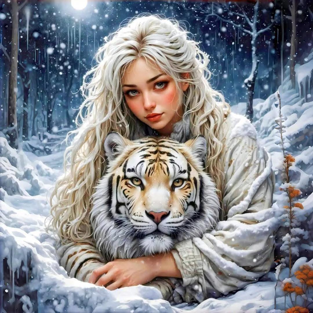 DIY Diamond Painting Kits - Woman and Tiger