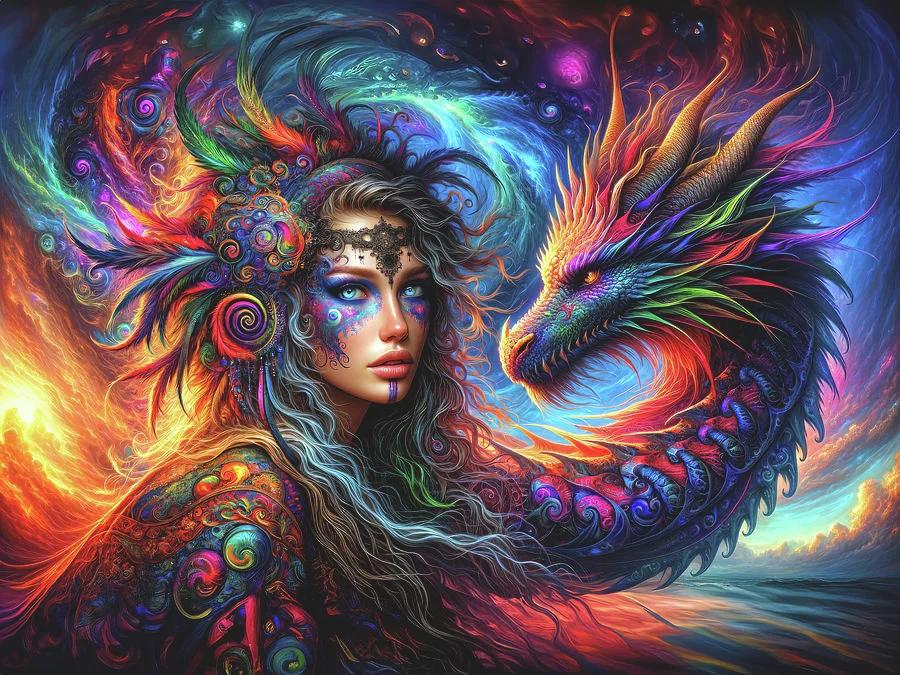 DIY Diamond Painting Kits - Woman and Dragon