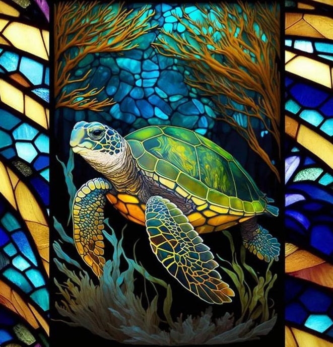 DIY Diamond Painting Kits - Stained Glass Style Turtle