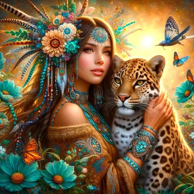 DIY Diamond Painting Kits - Woman and Leopard