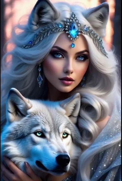 DIY Diamond Painting Kits - Beautiful Woman and Wolf