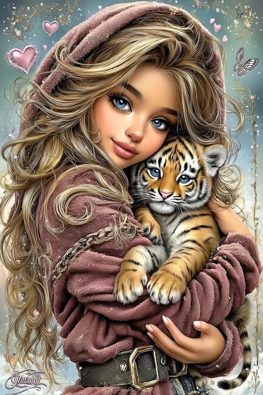 DIY Diamond Painting Kits - Girl and Tiger