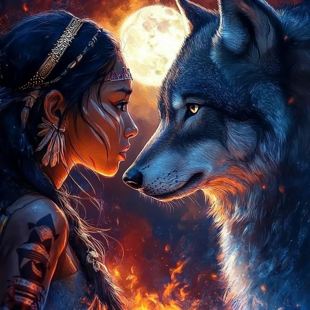 DIY Diamond Painting Kits - Woman and Wolf