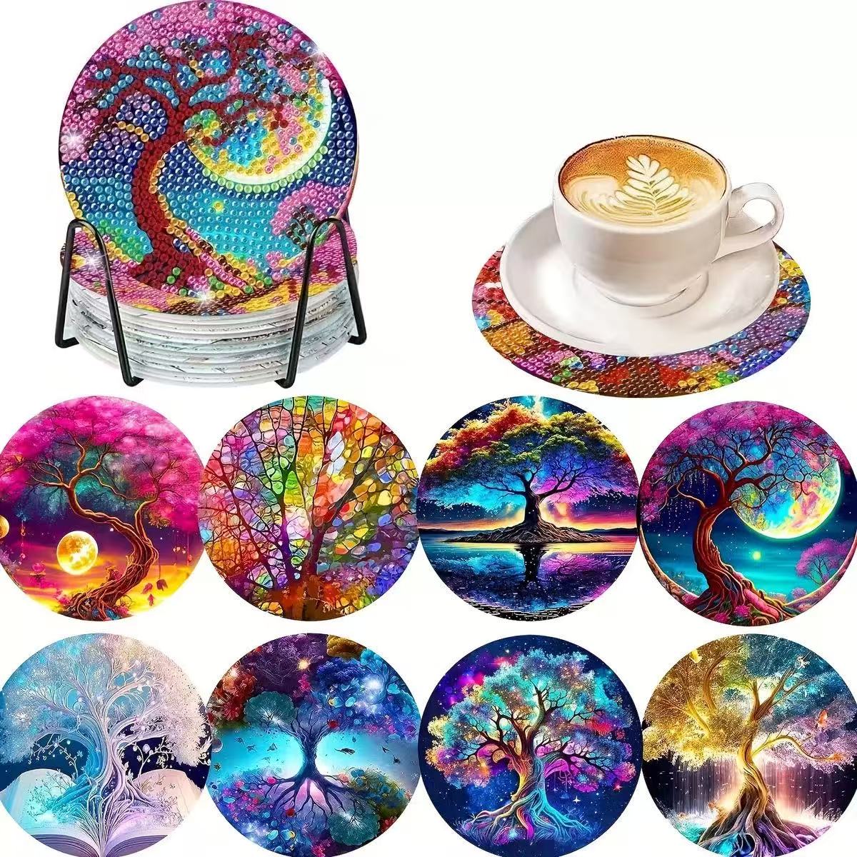 Fantasy Tree Diamond Painting Coasters 8Pcs