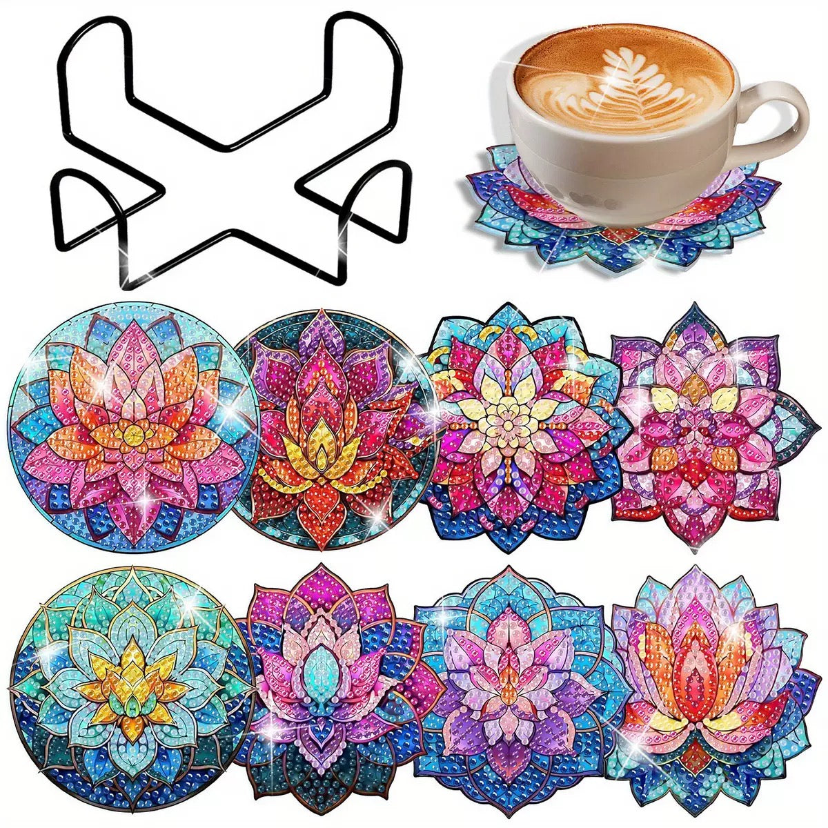 Flowers Diamond Painting Coasters 8Pcs