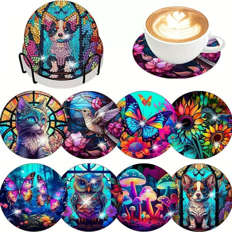 Animals Diamond Painting Coasters 8Pcs