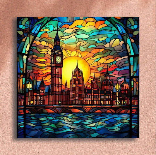Painting By Numbers Kit - Stained Glass Style Cityscape
