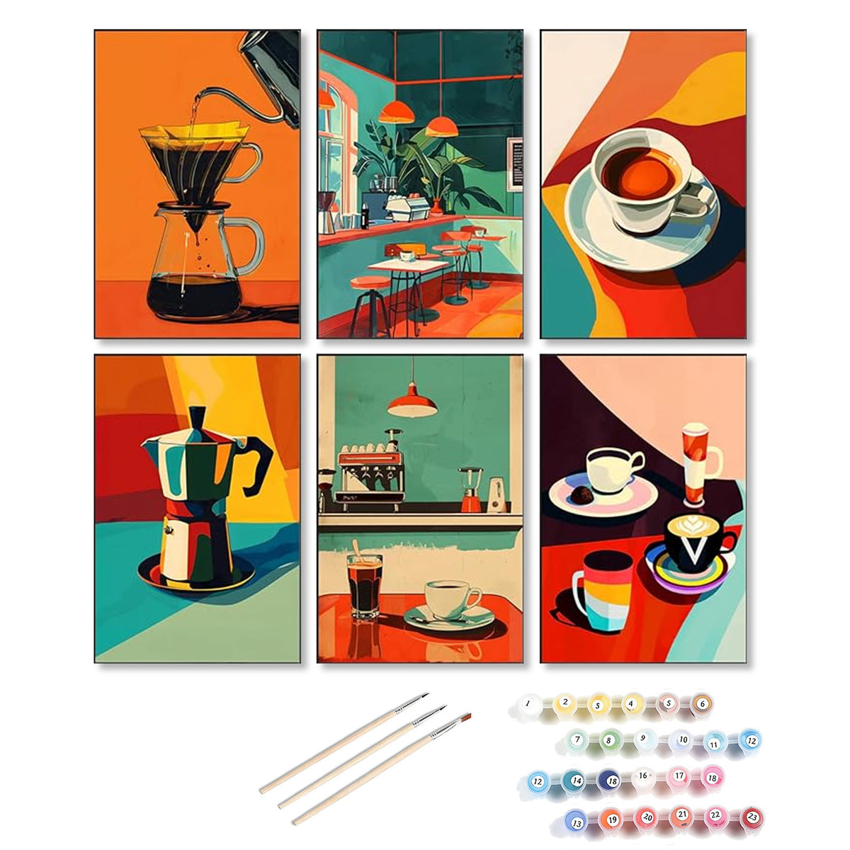 6 Mini Paint By Numbers Kits - Coffee