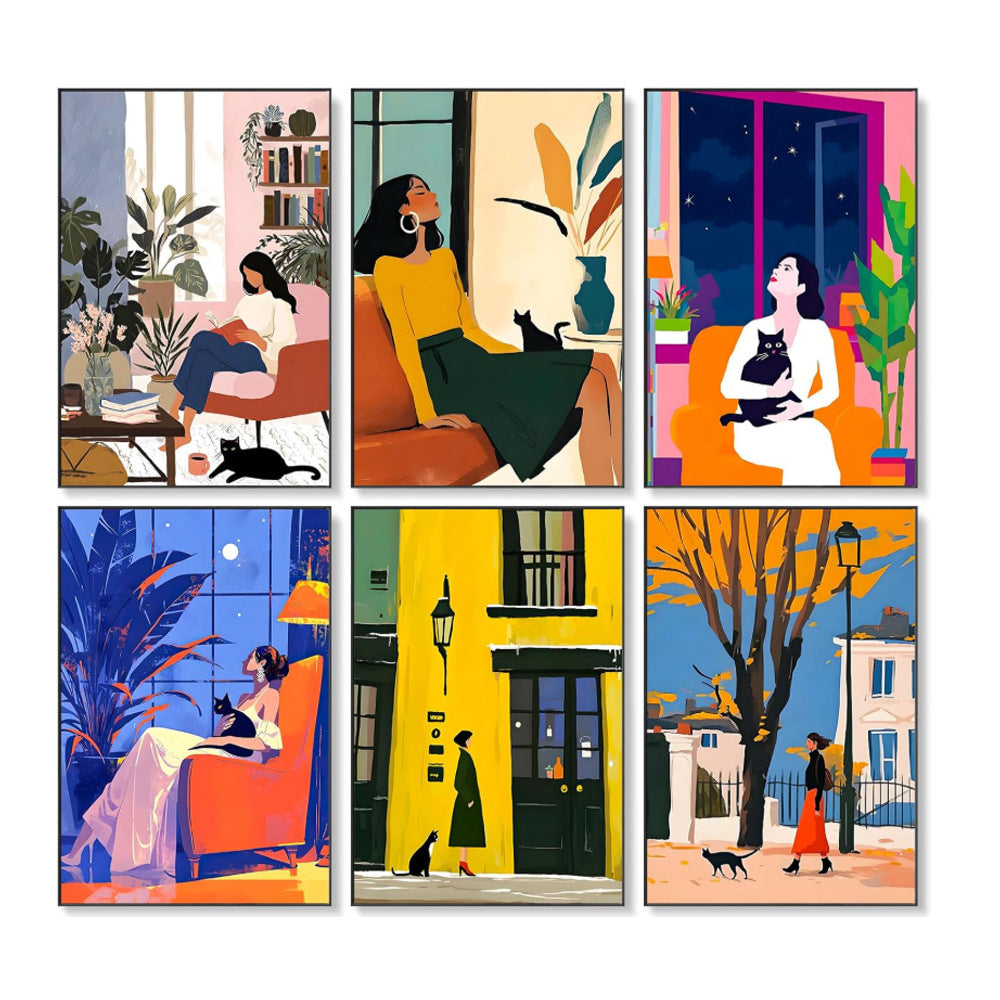 6 Mini Painting By Numbers Kits - Women and Cat