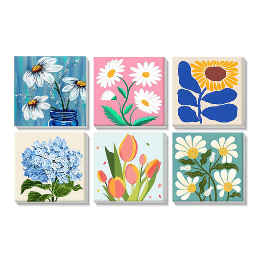 6 Mini Painting By Numbers Kits - Flowers