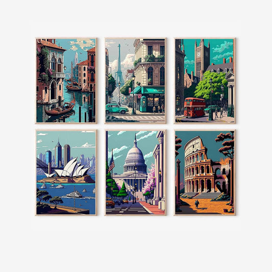6 Mini Paint By Numbers Kits - Street Scenes