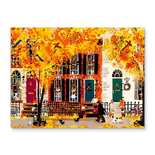painting by numbers kit autumn street scene