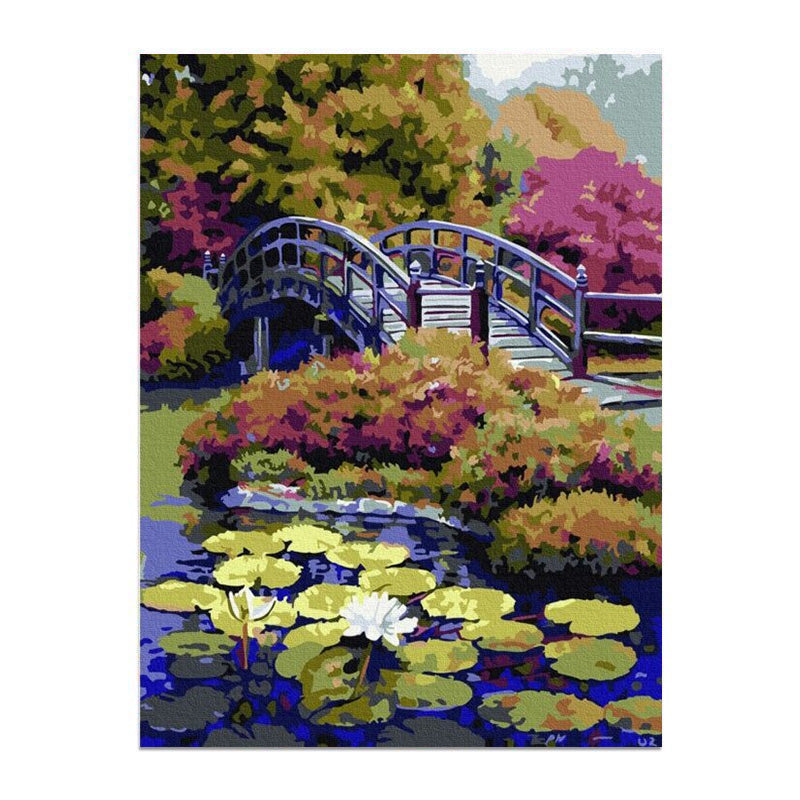 painting by numbers kit lotus pond by the bridge