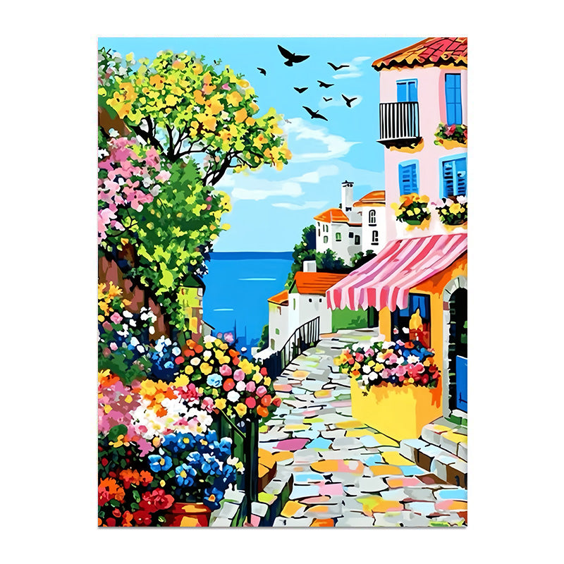 painting by numbers kit seaside town scenery