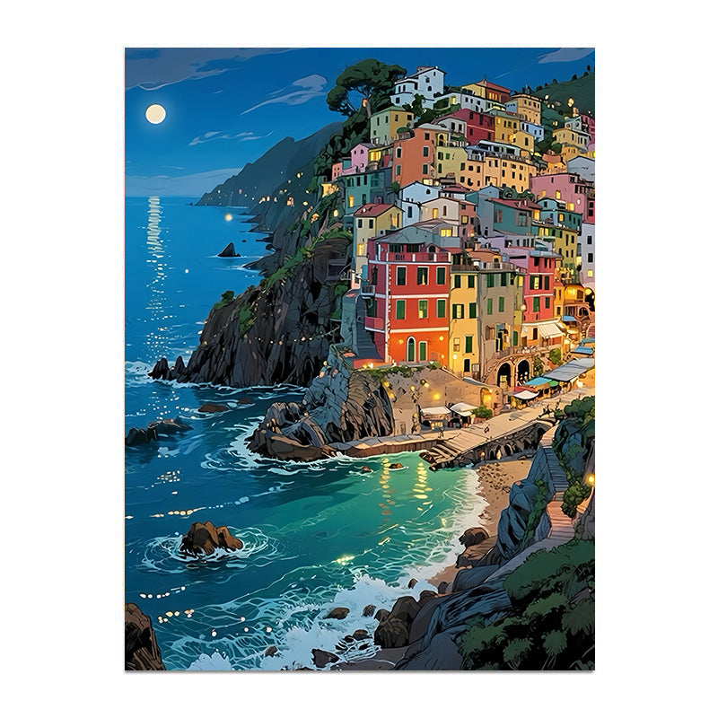 painting by numbers kit seaside town scenery