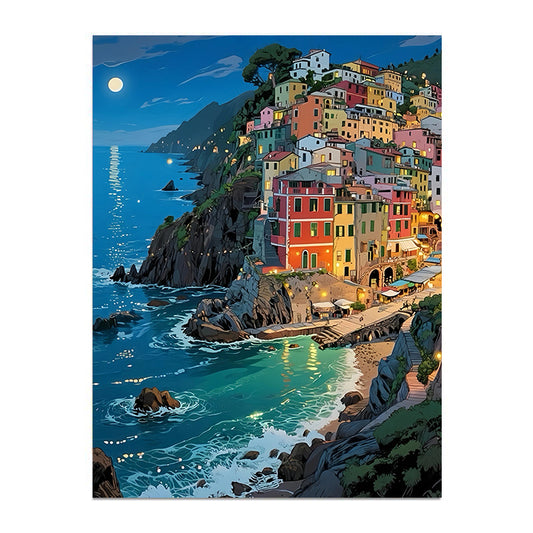 painting by numbers kit seaside town scenery
