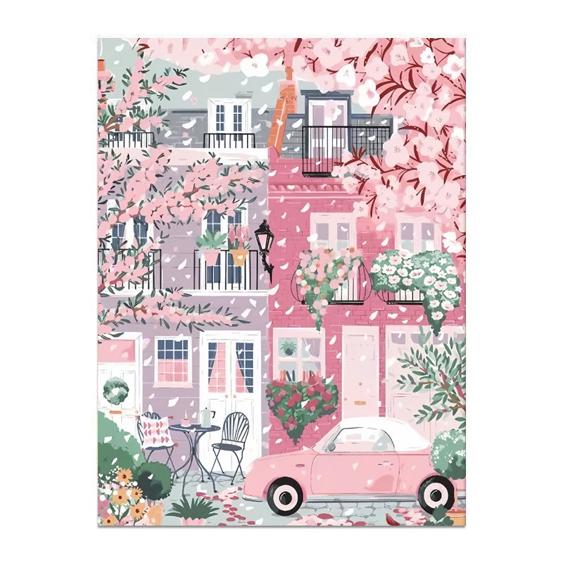 painting by numbers kit spring pink street scene