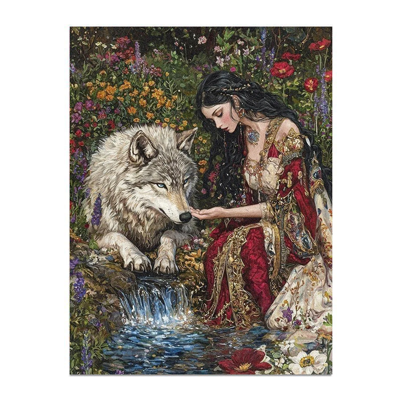 painting by numbers kit the woman and the wolf