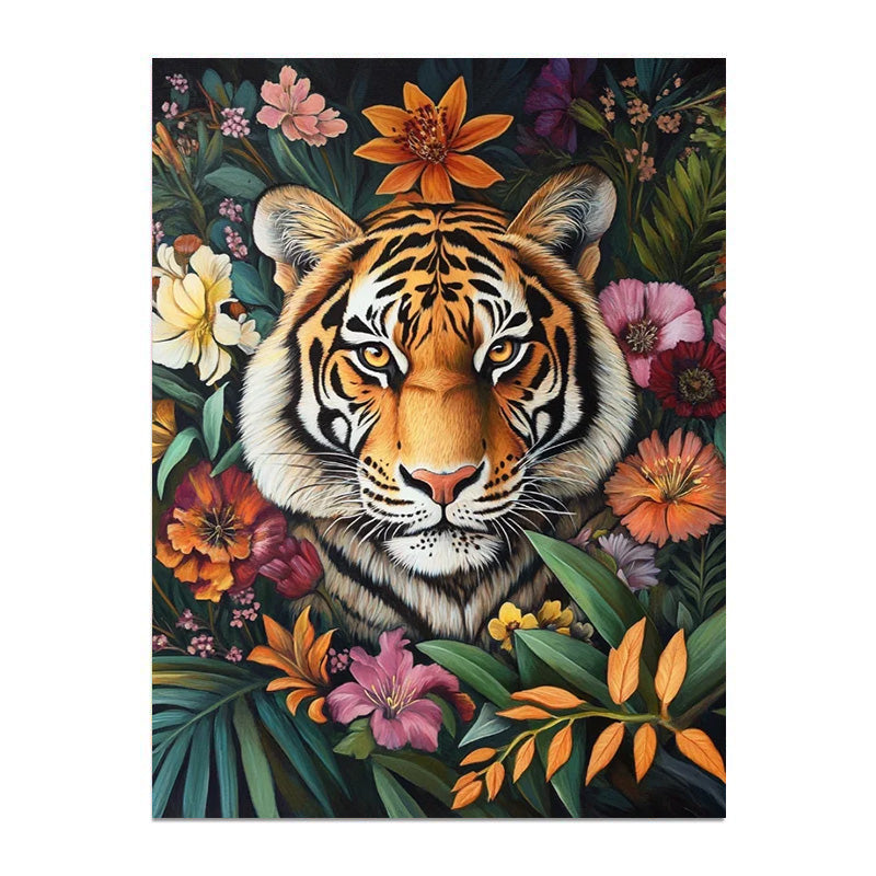 painting by numbers kit tiger among flowers